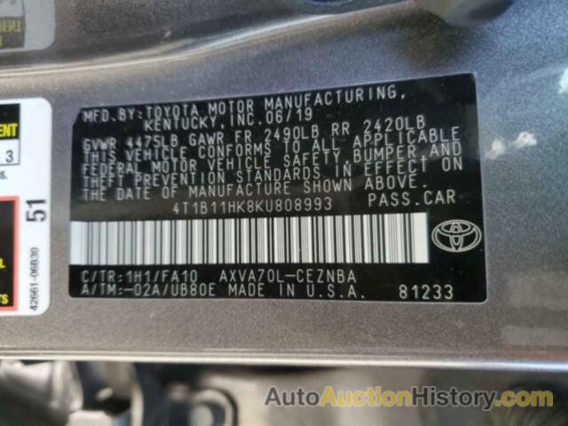 TOYOTA CAMRY L, 4T1B11HK8KU808993