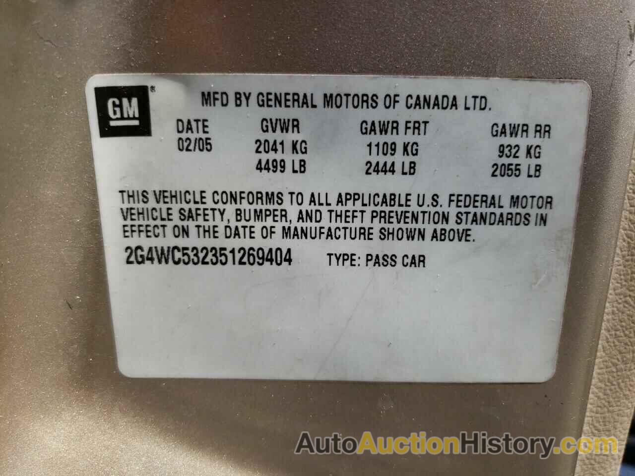 BUICK LACROSSE CX, 2G4WC532351269404