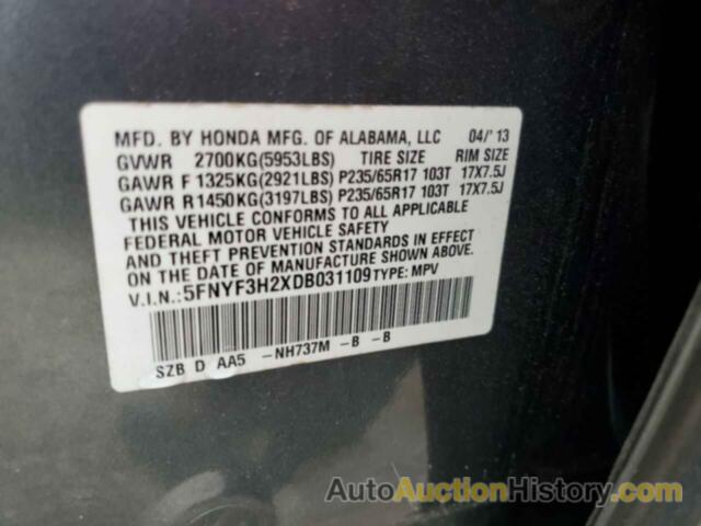 HONDA PILOT LX, 5FNYF3H2XDB031109