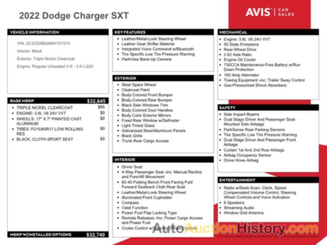 DODGE CHARGER SXT, 2C3CDXBG6NH157074