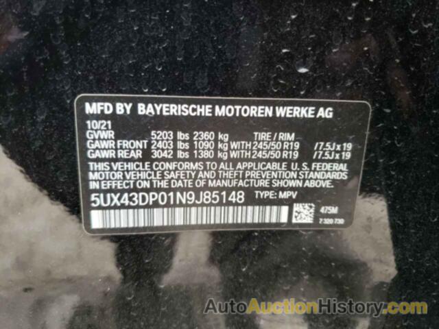 BMW X3 SDRIVE30I, 5UX43DP01N9J85148