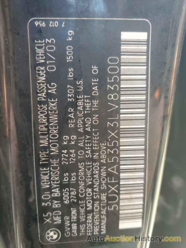 BMW X5 3.0I, 5UXFA535X3LV83500