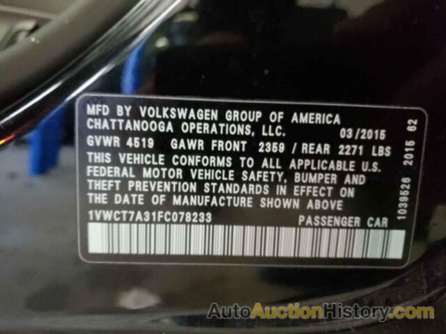 VOLKSWAGEN PASSAT SEL, 1VWCT7A31FC078233