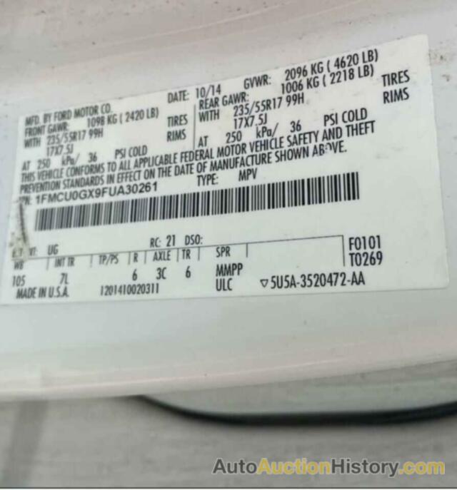 FORD ESCAPE SE, 1FMCU0GX9FUA30261