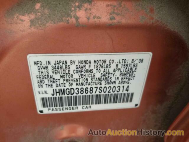 HONDA FIT S, JHMGD38687S020314