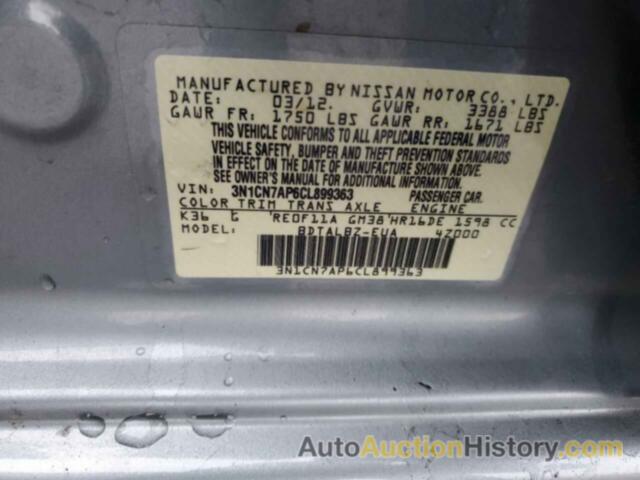 NISSAN VERSA S, 3N1CN7AP6CL899363