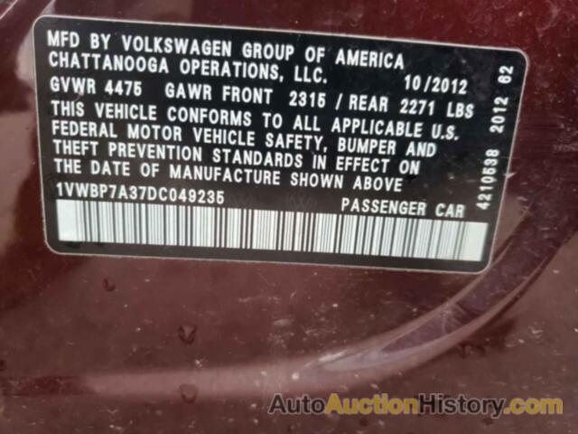 VOLKSWAGEN PASSAT SE, 1VWBP7A37DC049235