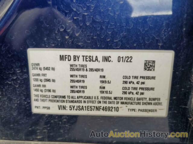 TESLA MODEL S, 5YJSA1E57NF469210