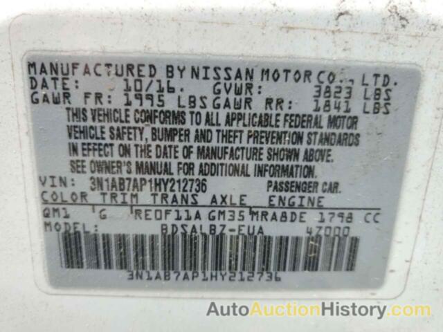 NISSAN SENTRA S, 3N1AB7AP1HY212736