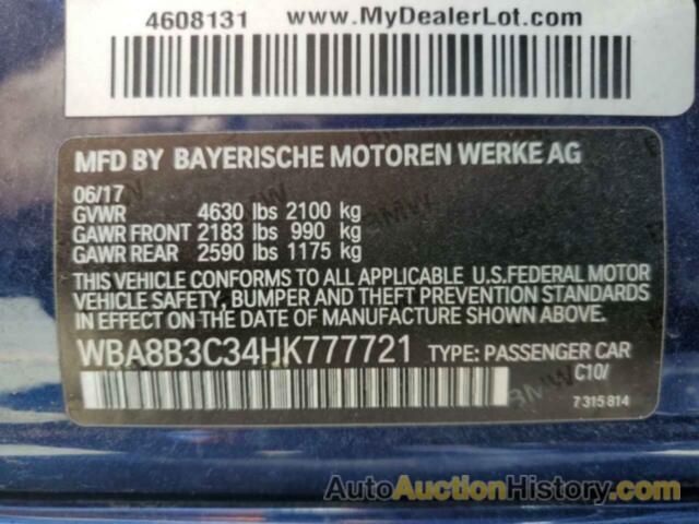 BMW 3 SERIES I, WBA8B3C34HK777721