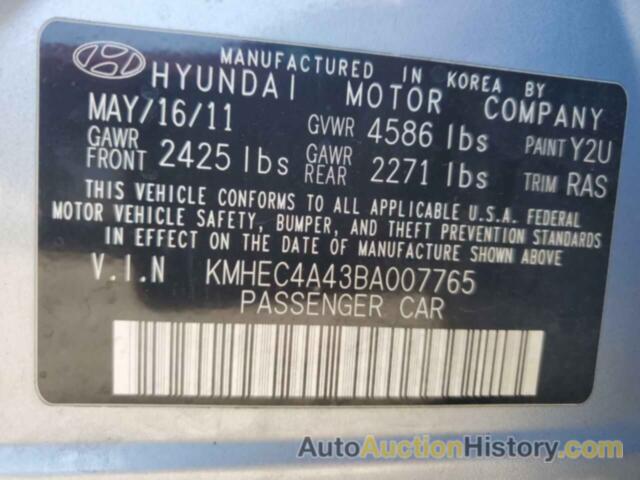 HYUNDAI SONATA HYBRID, KMHEC4A43BA007765