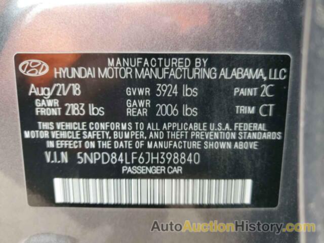 HYUNDAI ELANTRA SEL, 5NPD84LF6JH398840