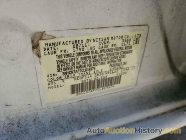 NISSAN VERSA S, 3N1CN7AP7CL819374