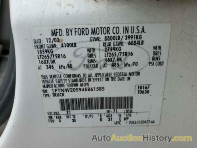 FORD F250 SUPER DUTY, 1FTNW20S94EB61585