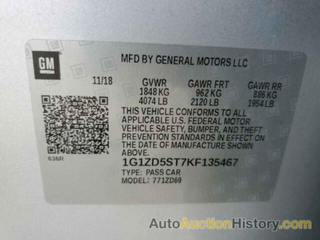 CHEVROLET MALIBU LT, 1G1ZD5ST7KF135467