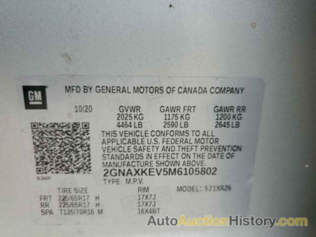 CHEVROLET EQUINOX LT, 2GNAXKEV5M6105802