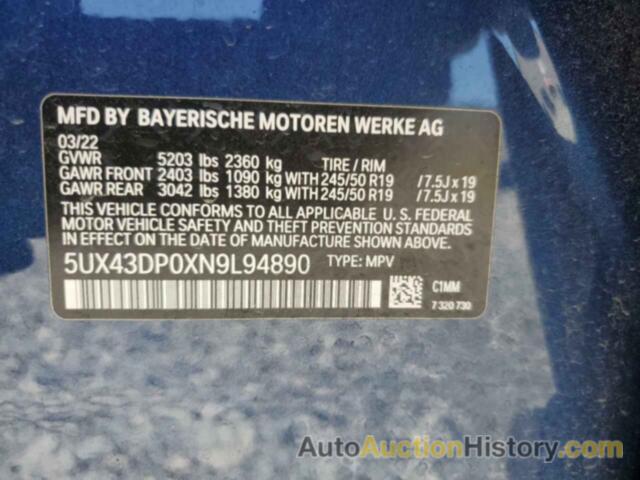 BMW X3 SDRIVE30I, 5UX43DP0XN9L94890