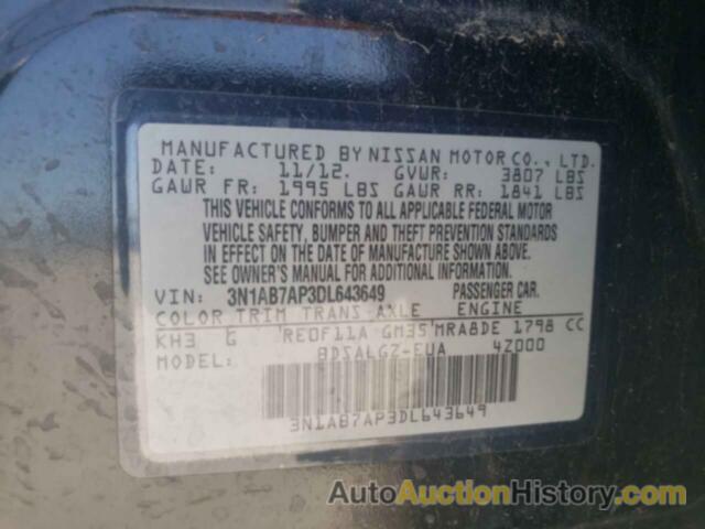 NISSAN SENTRA S, 3N1AB7AP3DL643649