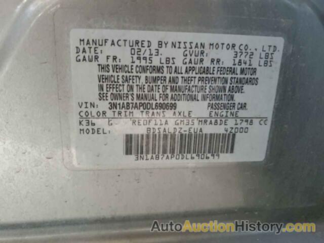 NISSAN SENTRA S, 3N1AB7AP0DL690699