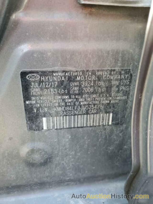 HYUNDAI ELANTRA SEL, KMHD84LF3JU525478