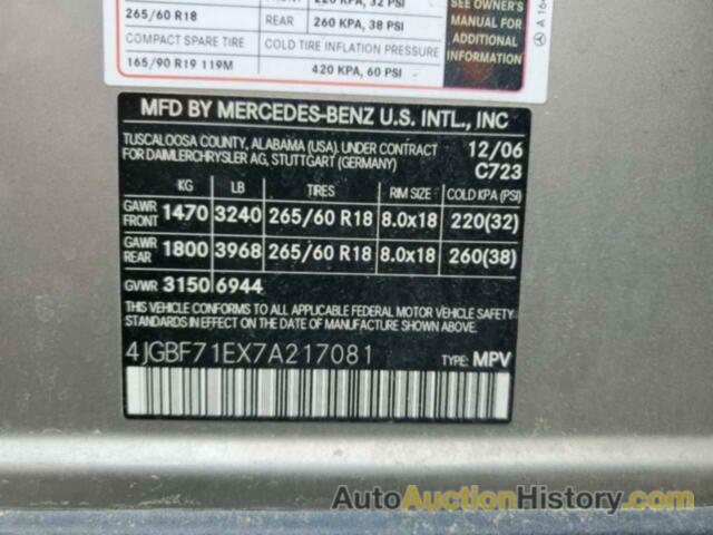 MERCEDES-BENZ GL-CLASS 450 4MATIC, 4JGBF71EX7A217081