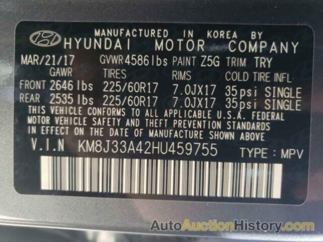 HYUNDAI TUCSON LIMITED, KM8J33A42HU459755