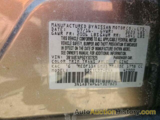 NISSAN SENTRA S, 3N1AB7AP6GY307825