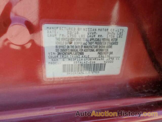 NISSAN VERSA S, 3N1CN7AP6JL872905