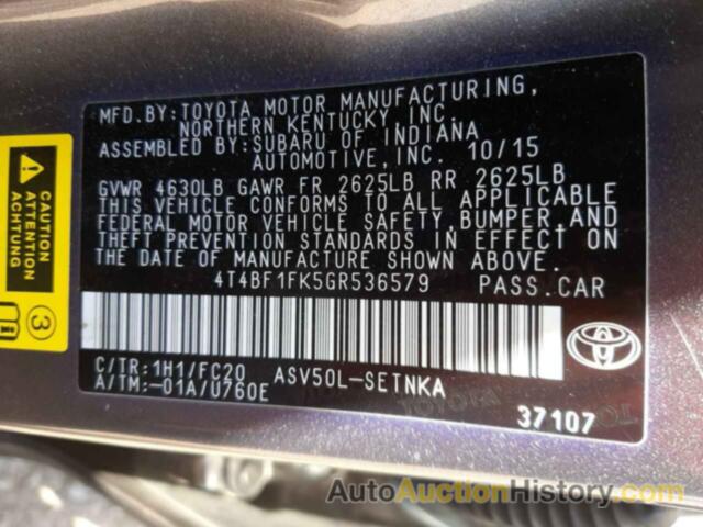 TOYOTA CAMRY LE, 4T4BF1FK5GR536579