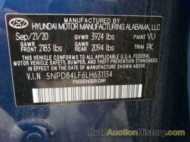 HYUNDAI ELANTRA SEL, 5NPD84LF6LH631134