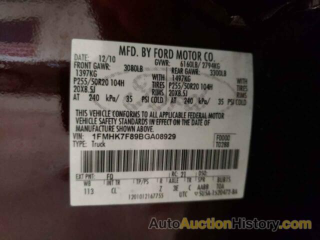 FORD EXPLORER LIMITED, 1FMHK7F89BGA08929