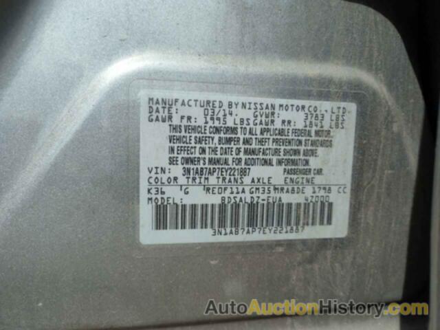 NISSAN SENTRA S, 3N1AB7AP7EY221887