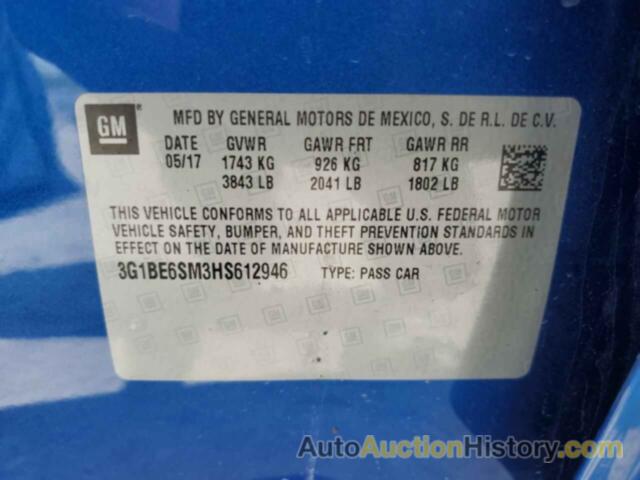 CHEVROLET CRUZE LT, 3G1BE6SM3HS612946