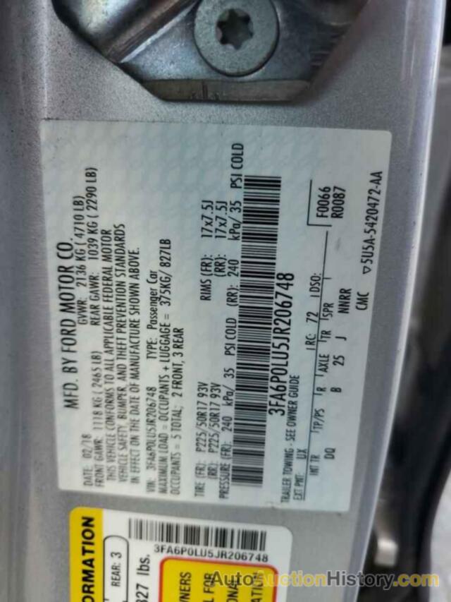 FORD FUSION SE HYBRID, 3FA6P0LU5JR206748