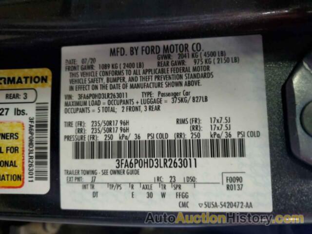 FORD FUSION SE, 3FA6P0HD3LR263011