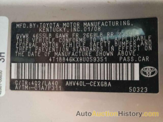 TOYOTA CAMRY HYBRID, 4T1BB46KX8U059351