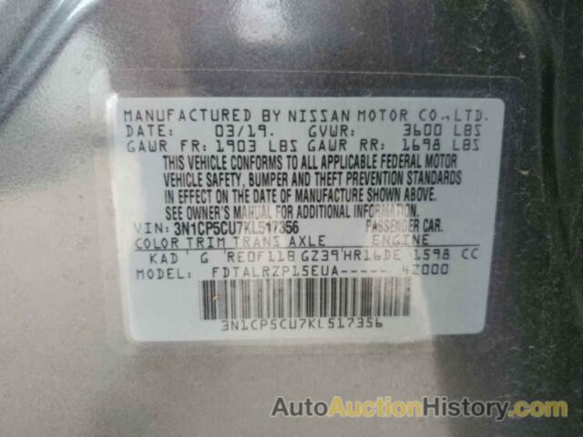 NISSAN KICKS S, 3N1CP5CU7KL517356