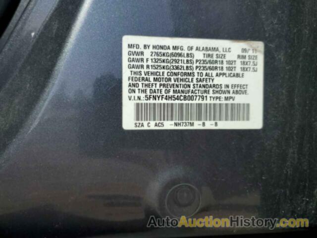 HONDA PILOT EXL, 5FNYF4H54CB007791