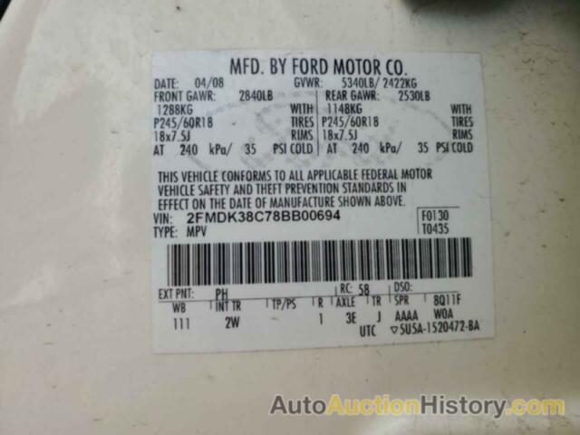 FORD EDGE SEL, 2FMDK38C78BB00694