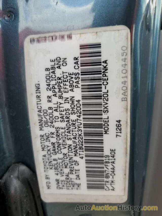 TOYOTA CAMRY CE, 4T1BG22K3YU742004