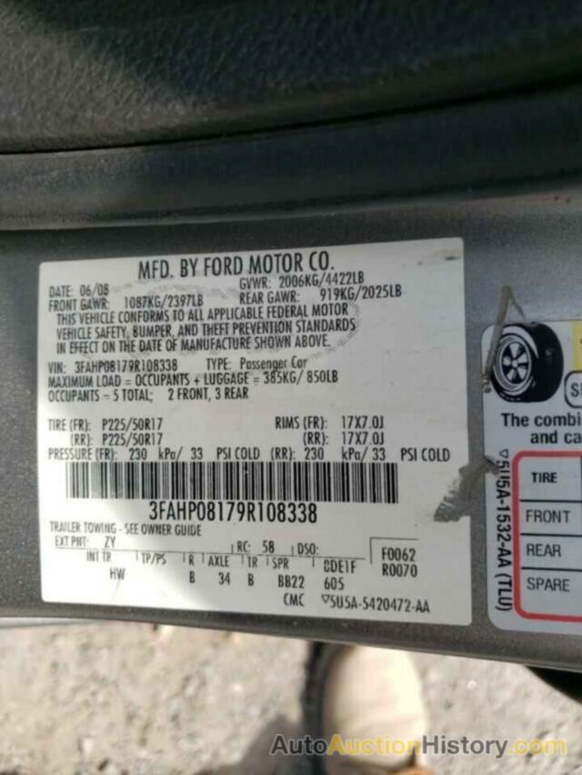 FORD FUSION SEL, 3FAHP08179R108338