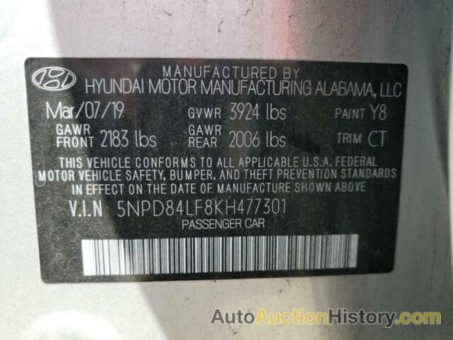 HYUNDAI ELANTRA SEL, 5NPD84LF8KH477301