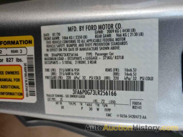 FORD FUSION S, 3FA6P0G73LR256166