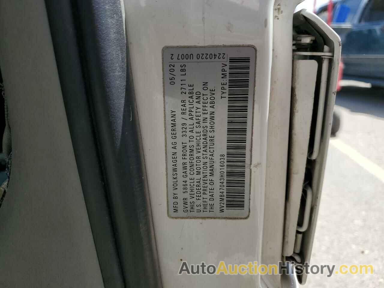 VOLKSWAGEN EUROVAN MV, WV2MB47043H016038