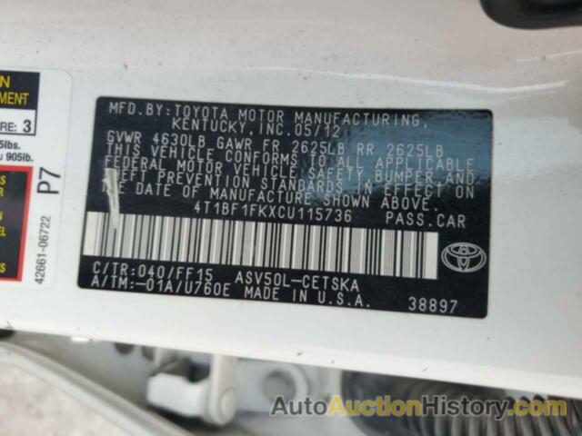 TOYOTA CAMRY BASE, 4T1BF1FKXCU115736