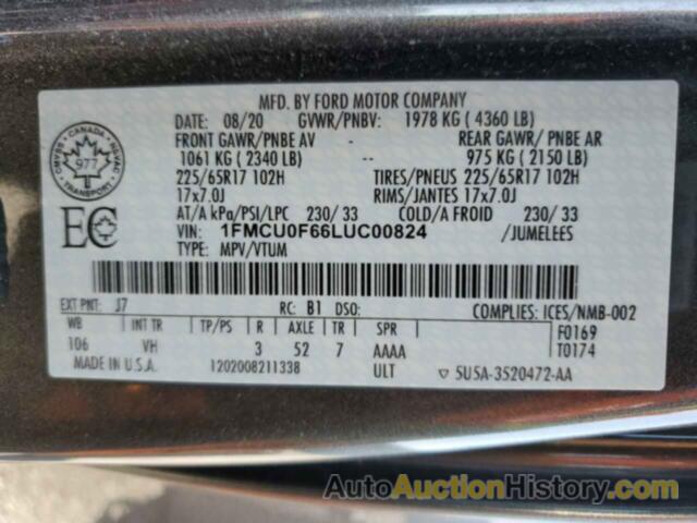 FORD ESCAPE S, 1FMCU0F66LUC00824