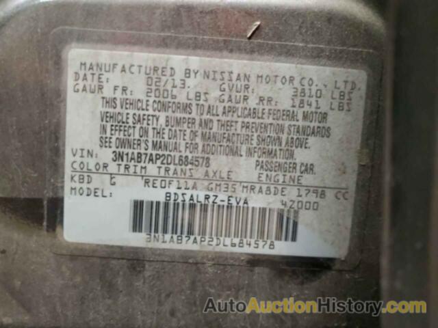 NISSAN SENTRA S, 3N1AB7AP2DL684578