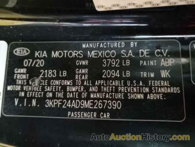 KIA FORTE FE, 3KPF24AD9ME267390