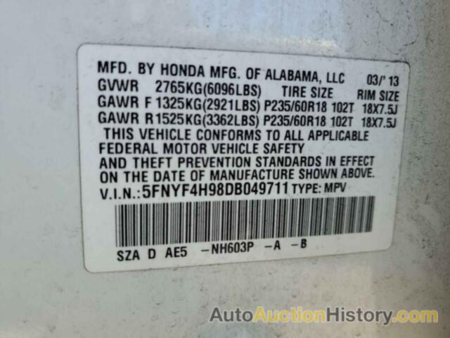 HONDA PILOT TOURING, 5FNYF4H98DB049711