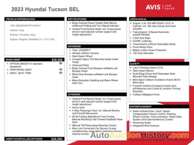 HYUNDAI TUCSON SEL, 5NMJB3AE7PH195437